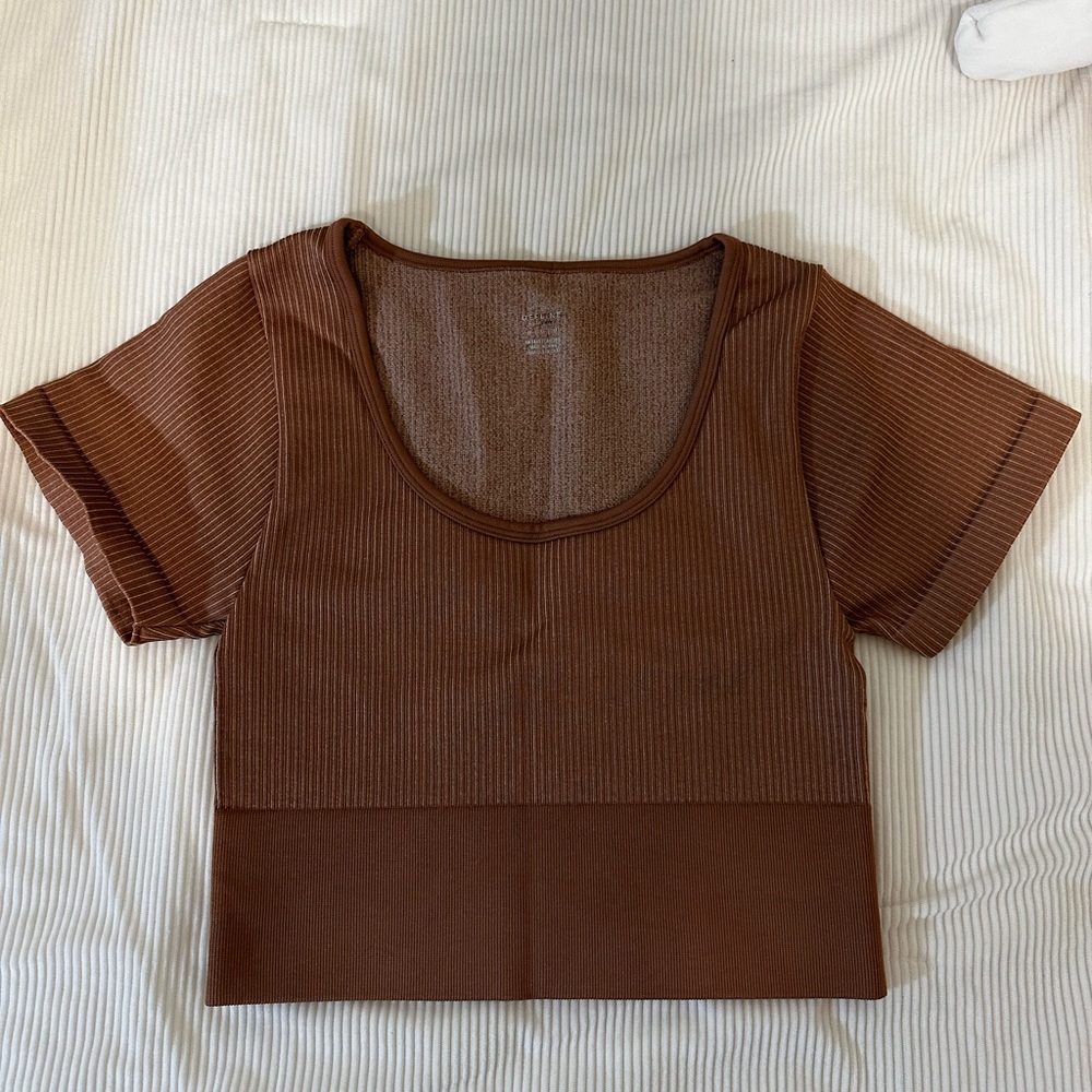 aerie Ribbed Scoop Neck Crop Top in Brown